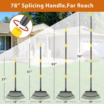 Rake for Leaves: Large 18" Wide Metal Leaf Rake, 65” Long Handle,25 Tines,Heavy Duty Graden Rakes Set for Lawn Yard Pine Needles Mulch Thatch Debris Cleanup Set with 32Gallon Leaf Bags and Scoops