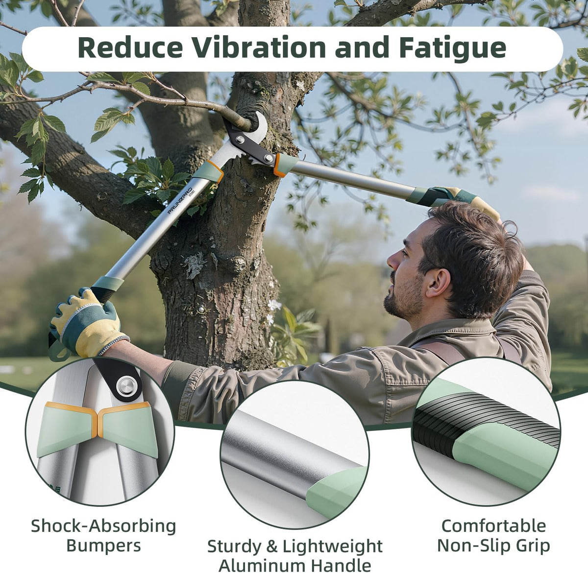 PrunePro® Loppers for Tree Trimming Stainless Steel Branch Cutter Heavy Duty Bypass Tree Pruner Rust Resistant Sharp Blade Up to 2" Tree Limb Trimmer for Gardening