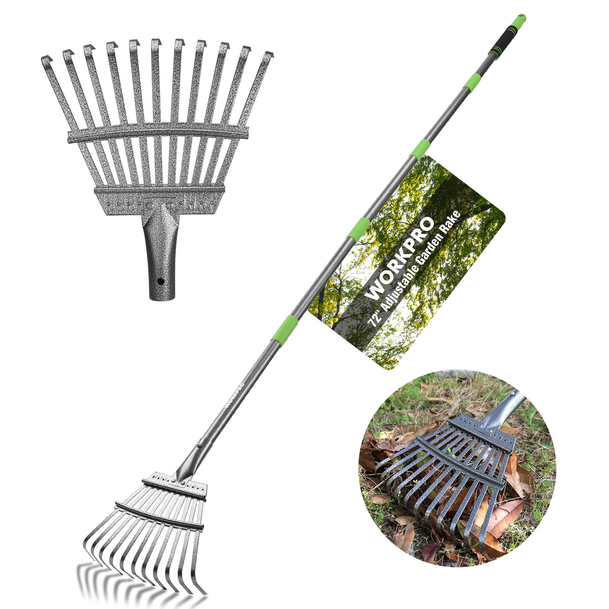 WORKPRO Rakes, Small Leaf Rake with 73” Adjustable Long Handle