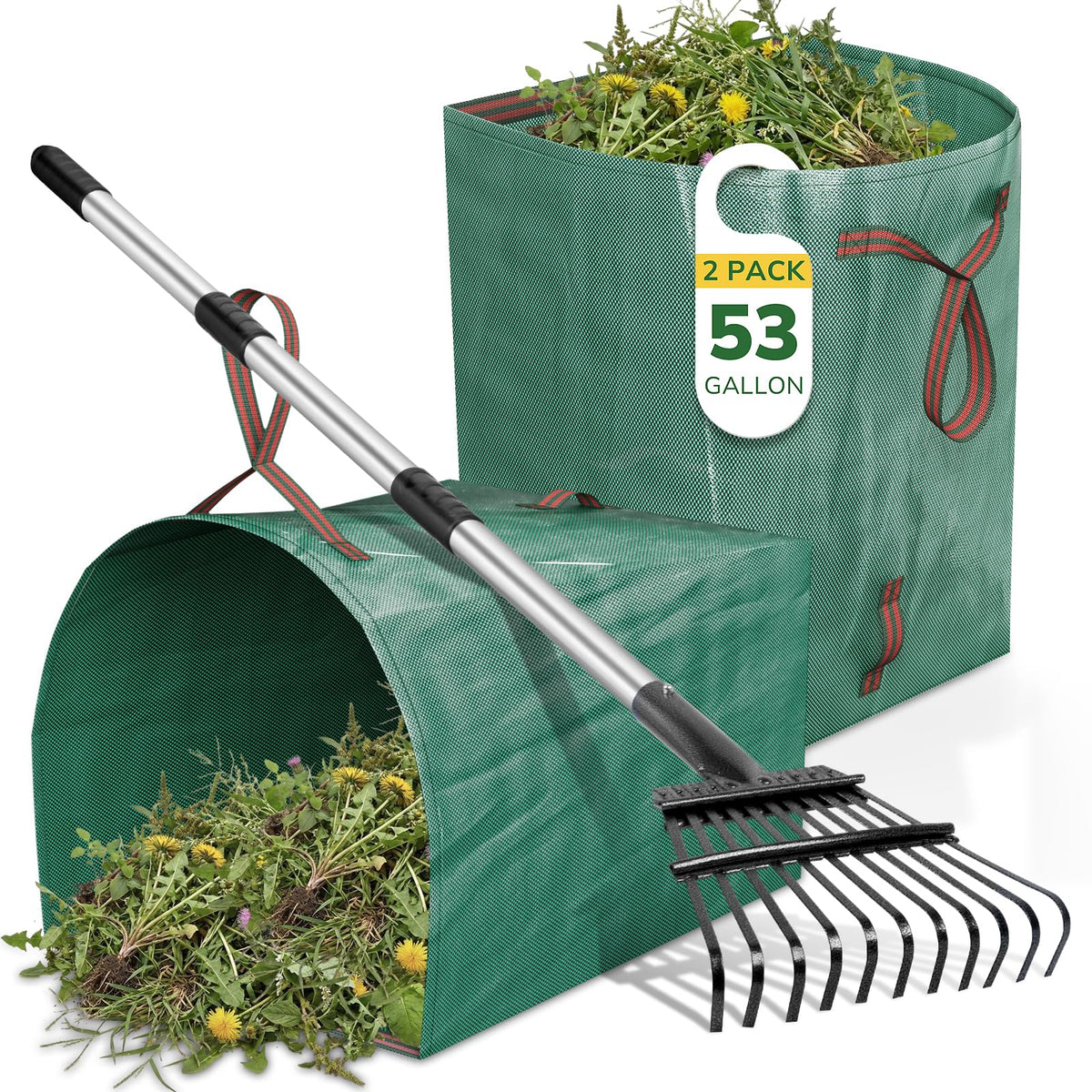 Rake for Leaves Heavy Duty 72 Inch Long Expandable Leaf Rake, 18 Inch Wide Garden Rakes with 25 Reinforced Tines and Stainless Steel Handle for Lawn, Yard, Leaf Cleanup