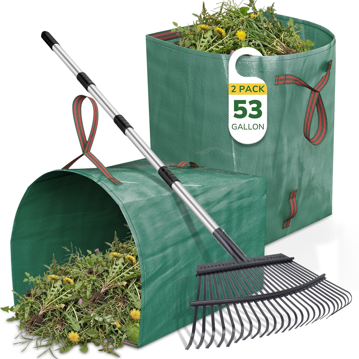Rake for Leaves Heavy Duty 72 Inch Long Expandable Leaf Rake, 18 Inch Wide Garden Rakes with 25 Reinforced Tines and Stainless Steel Handle for Lawn, Yard, Leaf Cleanup
