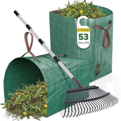Rake for Leaves Heavy Duty 72 Inch Long Expandable Leaf Rake, 18 Inch Wide Garden Rakes with 25 Reinforced Tines and Stainless Steel Handle for Lawn, Yard, Leaf Cleanup