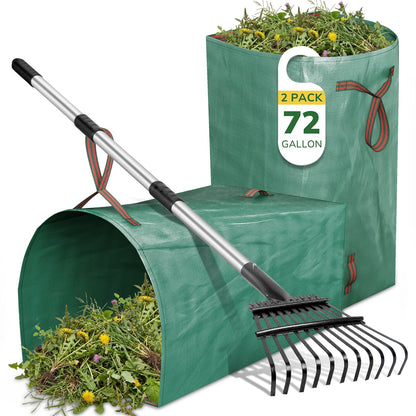 Rake for Leaves Heavy Duty 72 Inch Long Expandable Leaf Rake, 18 Inch Wide Garden Rakes with 25 Reinforced Tines and Stainless Steel Handle for Lawn, Yard, Leaf Cleanup
