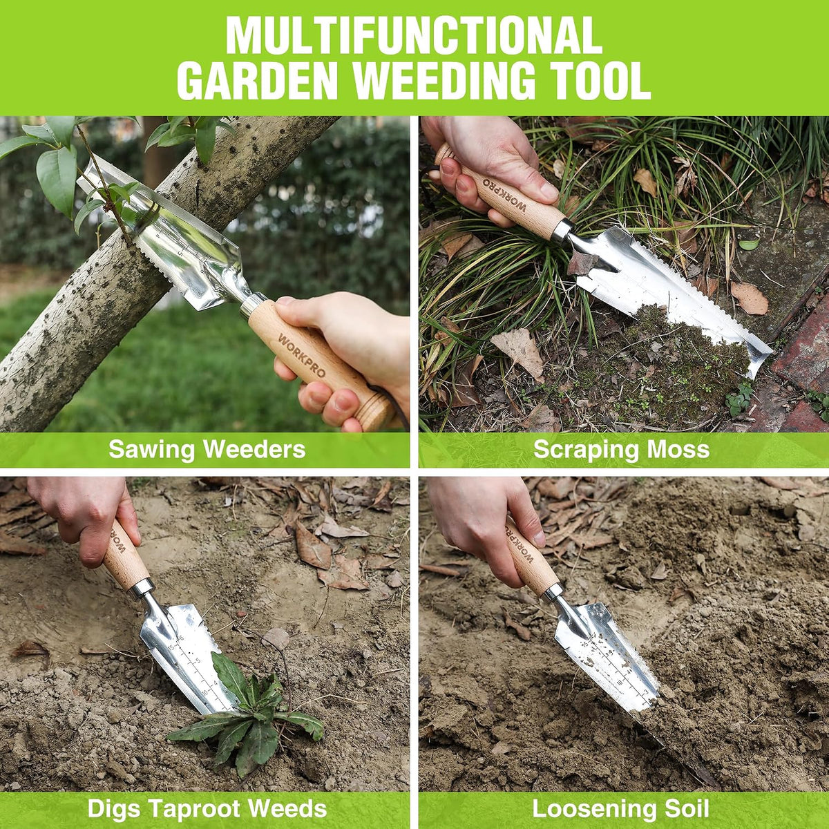 WORKPRO Garden Trowel with Wood Handle, Stainless Steel Narrow Hand Shovel