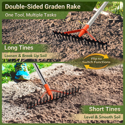 62 Inch Garden Rake with 17 Tempered Spring Steel Tines