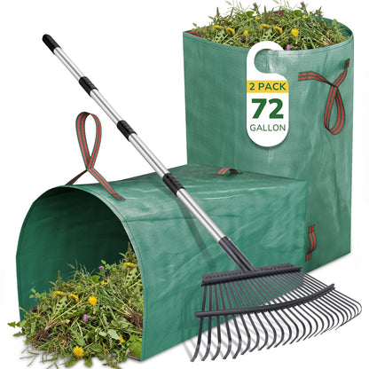 Rake for Leaves Heavy Duty 72 Inch Long Expandable Leaf Rake, 18 Inch Wide Garden Rakes with 25 Reinforced Tines and Stainless Steel Handle for Lawn, Yard, Leaf Cleanup