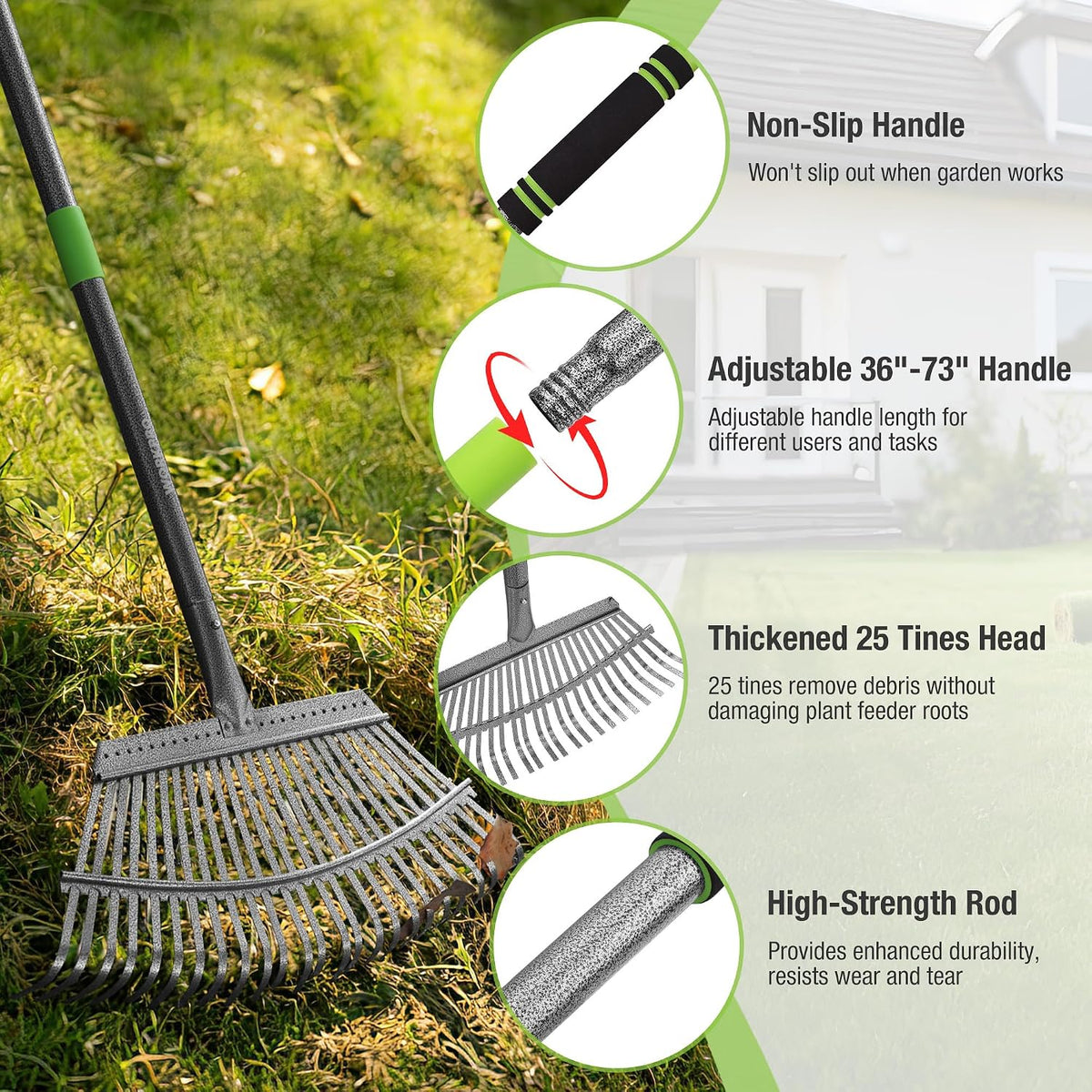 WORKPRO Rakes, Small Leaf Rake with 73” Adjustable Long Handle