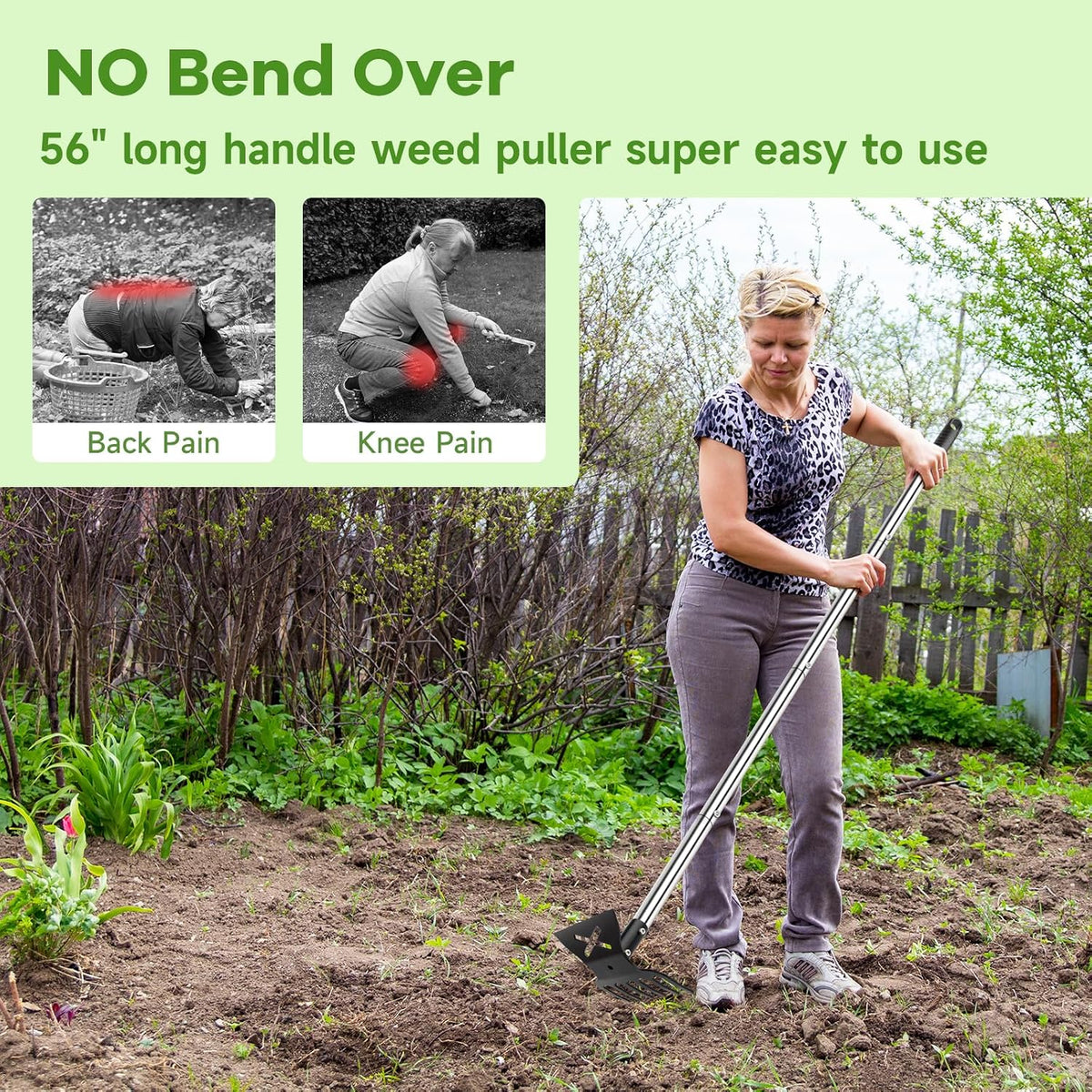 Garden Hoe and Cultivator, 56" Long Handle Weed Puller Tool