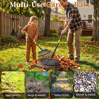 Rake for Leaves Heavy Duty, Large Garden Leaf Rakes for Lawns, 65 Inch Gardening Rake with Back-Saving Long Handle, 18.5” Wide 25 Tines Head for Quick Cleanup Yard Grass Clippings, Anti-Rust