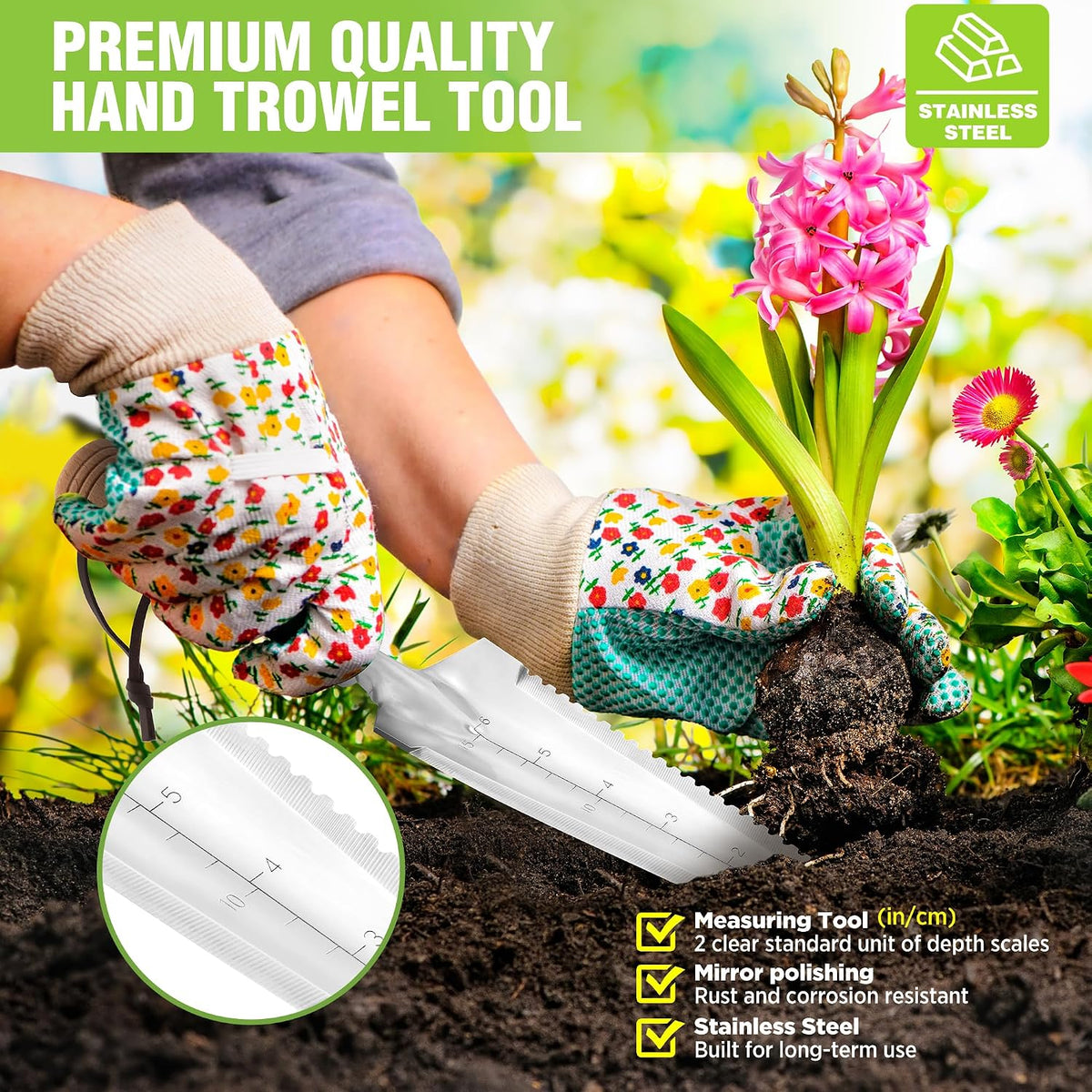 WORKPRO Garden Trowel with Wood Handle, Stainless Steel Narrow Hand Shovel