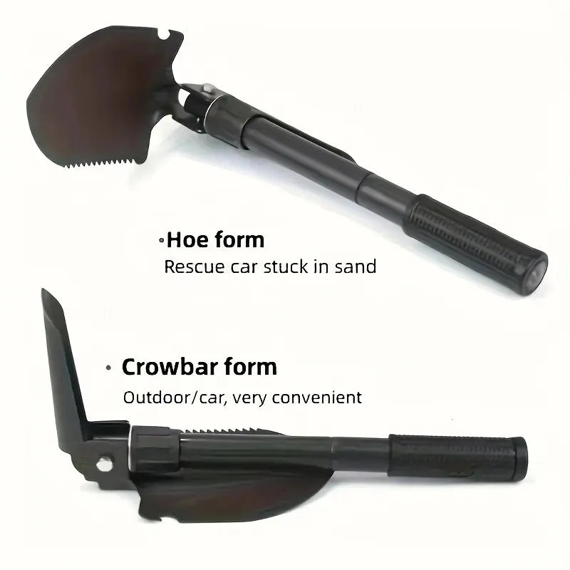 Durable Metal Folding Shovel - Steel Multi-Functional Tool with Foldable Head, Portable Grip, Compact Space-Saving Lightweight Design for Outdoor Hiking, Gardening, Emergency Vehicle Reversing Needs