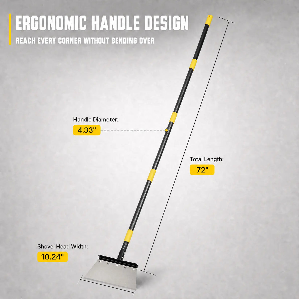Yellow Heavy-Duty Carbon Steel Garden Shovel - Multi-Length (60/72/88 in), 10.24 in Rust-Resistant Stainless Blade, Ergonomic Non-Slip Grip Manual Tool, Heavy-Duty Construction for Garden Maintenance, Pavement Removal, Outdoor Use