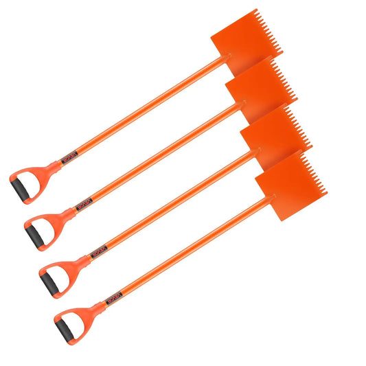 VEVOR 4-Piece D-Grip Handle Shingle Shovels - Durable Metal Shovels with 30.47-in Lever, 45# Steel Blade, Shock Absorbent Lightweight PP Soft Grip, Roof Demolition & Nail Tearing Tool for Residential Use, Orange#SohoChic