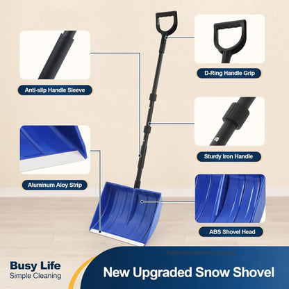 55-in Portable Snow Shovel, Outdoor Hand Tool with D-Grip Handle, Aluminum Strip, Large Capacity for Driveway, Home Garage Snow Removal,toolupgrade