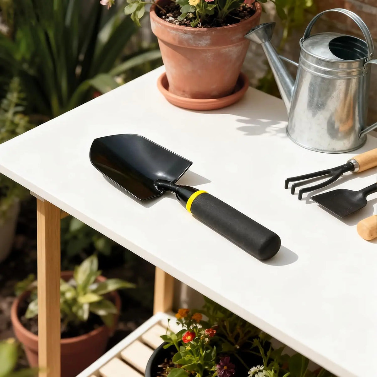 Bamworld Heavy Duty Garden Shovel - High-Strength Steel Pointed Blade Tool with Ergonomic Soft-Grip Non-Slip Handle, Lightweight & Portable for Digging, Planting Home Gardens & Balcony Plants, Ideal for Outdoor Projects Gardeners
