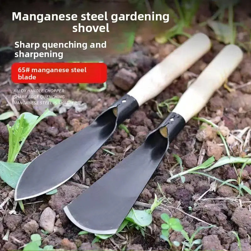 Manganese Steel Garden Shovel Set (2-Count) - Durable Wooden-Handled Trowels, Compact and Easy to Handle, Pointed & Flat Tips, Ideal for Beginners' General Gardening Tasks, Outdoor Gardening Supplies