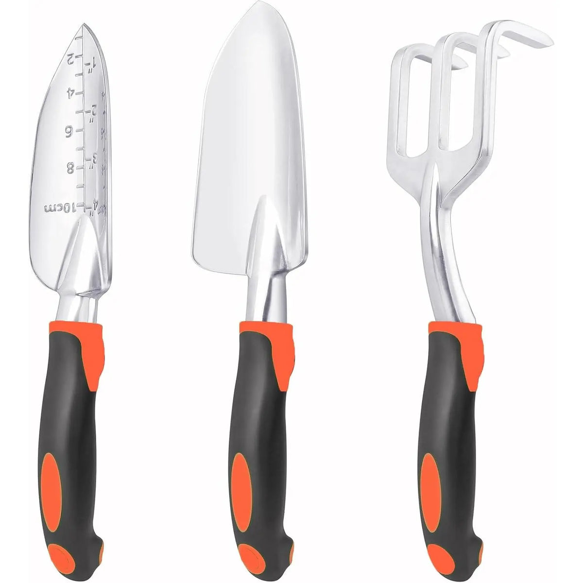 Garden Tools Set, 3 Pack Heavy Duty Gardening Tools Set Include Garden Shovel, Transplant Trowel and Hand Rake with  Handle,  Alloy Lawn for Planting, Orange