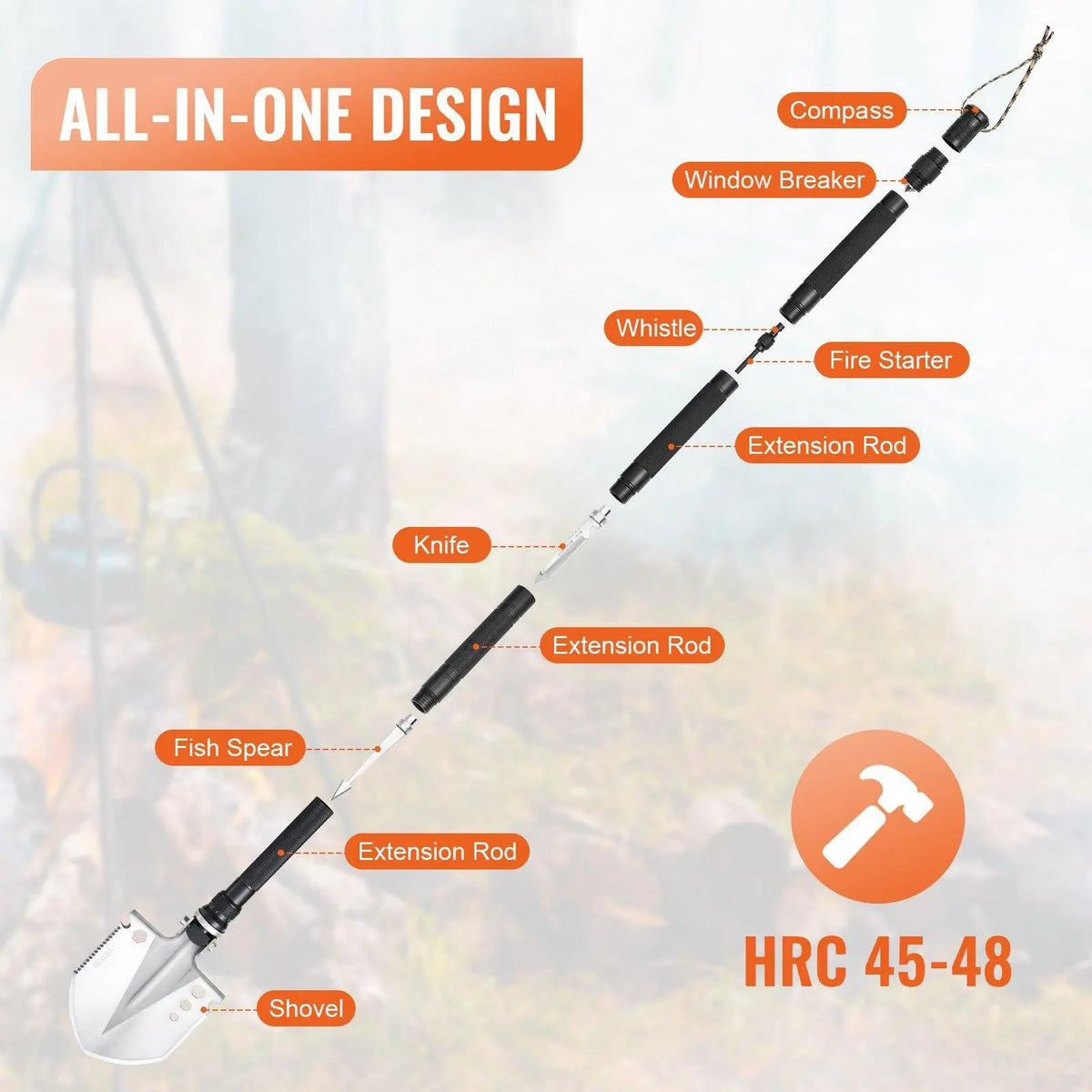 【Fallpicks】13-in-1 Folding Survival Shovel - VEVOR Portable Compact Multitool, All Metal EDC Tool, Copper Adults’ Survival Equipment, Outdoor Camping Gadget