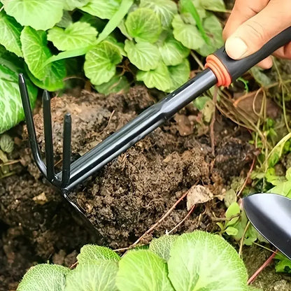 Anti-Rust Garden Tool Set - 4-Piece Rust Resistant Soil Loosening Gardening Kit with 2 Shovels, Rake, Cultivator, Transplanting Tool, Ergonomic Rubber Grip Handles, Anti-Rust Garden Tool Sets, Rust Resistant Garden Tool Sets, Soil Loosening Garden Tool Se