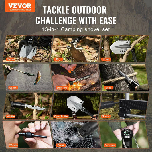 【Fallpicks】13-in-1 Folding Survival Shovel - VEVOR Portable Compact Multitool, All Metal EDC Tool, Copper Adults’ Survival Equipment, Outdoor Camping Gadget