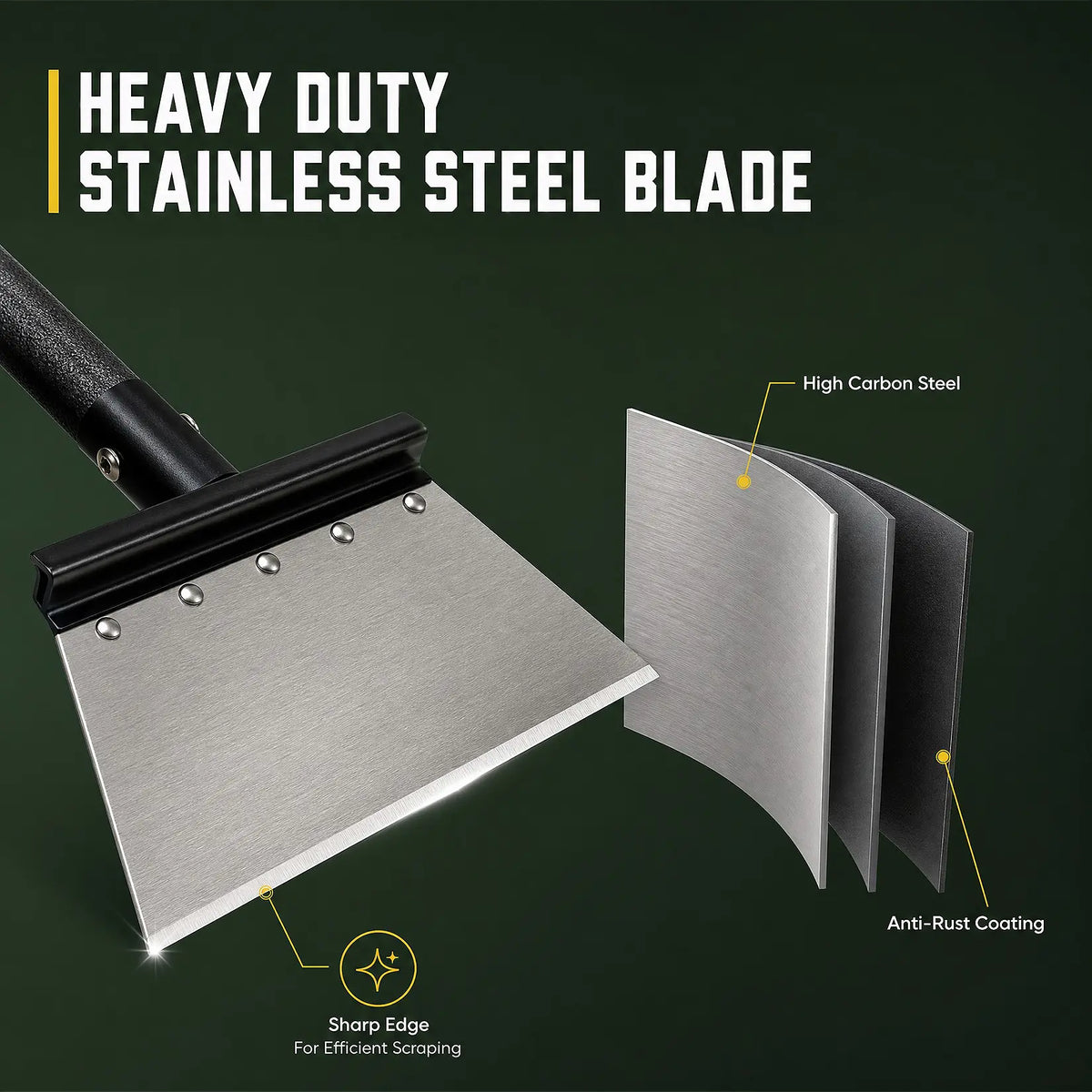 Yellow Heavy-Duty Carbon Steel Garden Shovel - Multi-Length (60/72/88 in), 10.24 in Rust-Resistant Stainless Blade, Ergonomic Non-Slip Grip Manual Tool, Heavy-Duty Construction for Garden Maintenance, Pavement Removal, Outdoor Use